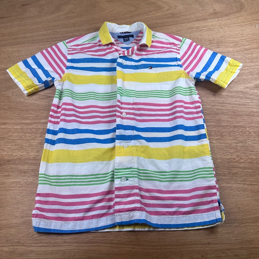 Tommy Hilfiger Boys Striped Button Front Shirt Size 12/14 Multicolor Cotton